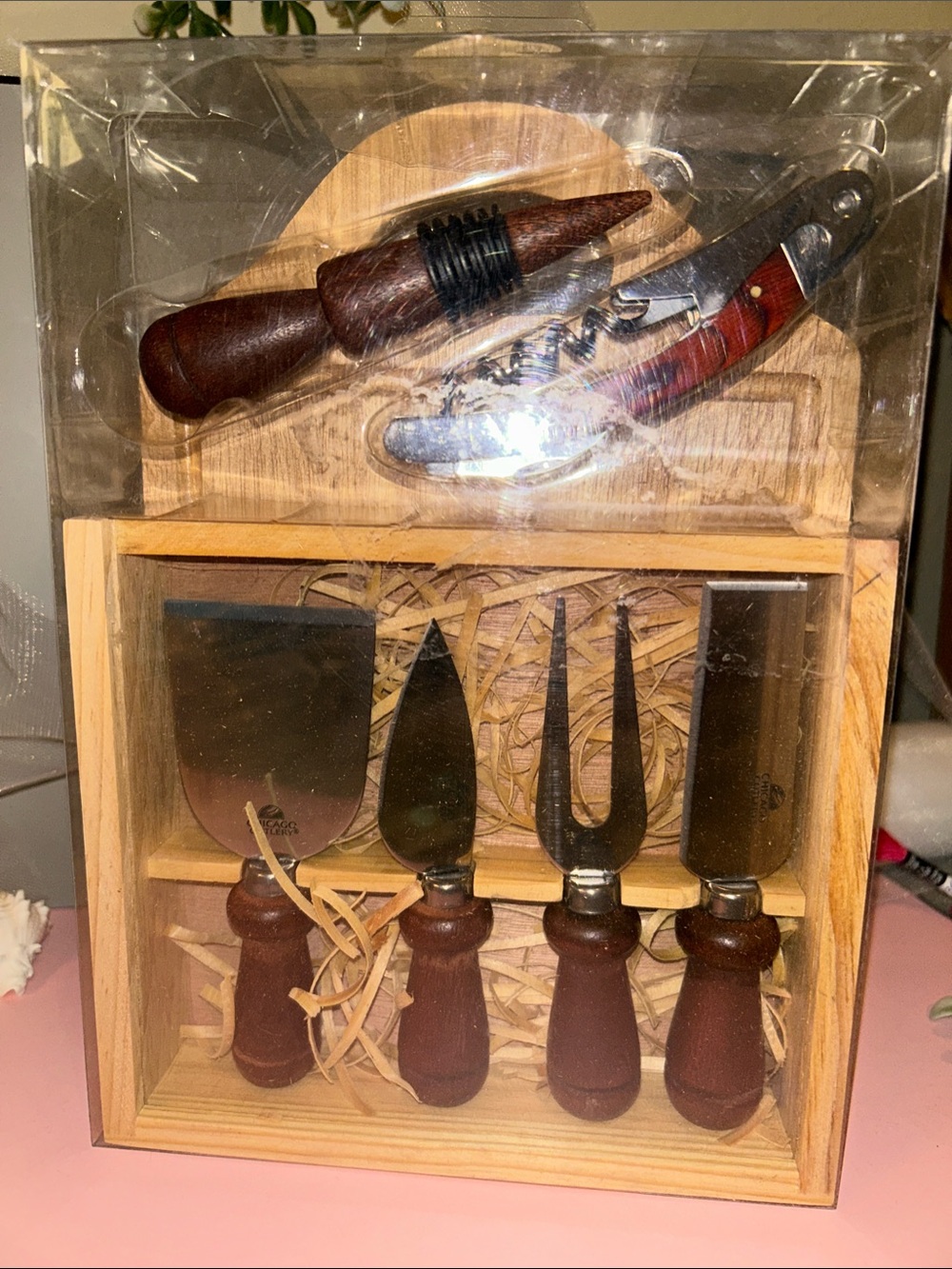 Wood Handle Charcuterie Set Cheese Knife with Cutting Board - Brown